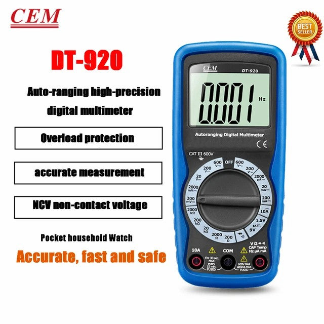 CEM DT-920 DT-920N DT-921 DT-922 Digital Multimeter Digital Display High-Precision Full Range Protection Intelligent Anti-Burn CEM DT-920 DT-920N DT-921 DT-922 Digital Multimeter Digital Display High-Precision Full Range Protection Intelligent Anti-Burn